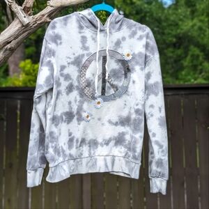 Breakfast with Matisse artist Tie-Dye Peace Sign Hoodie w/ Daisy Accents - Gray